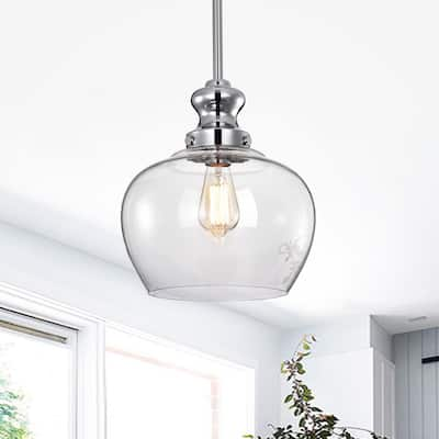 Rayli Chrome 1-Light Clear Bowl Glass Pendant Light