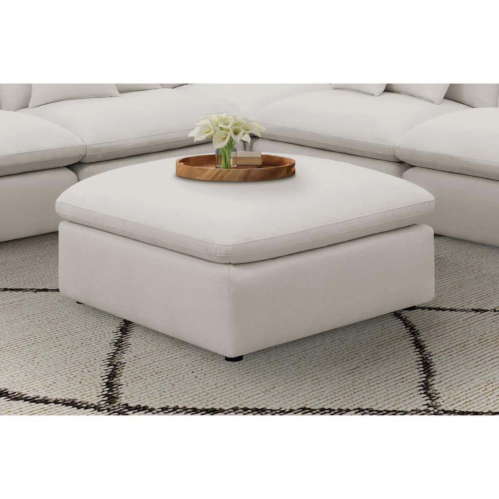 Hobson Ivory Square Upholstered Ottoman