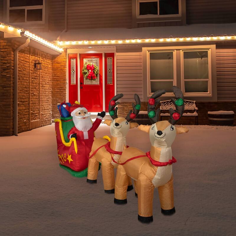 8' Inflatable Santa's Sleigh and Reindeer Outdoor Christmas Decoration