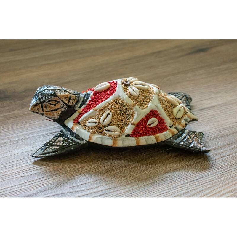 Wooden Tortoise Turtle Home Decor Sculpture Statue Wall Hanging Handmade Seaside Tropical Nautical Ocean Coastal - Red - 8" long x 5" wide x 2.5" tall