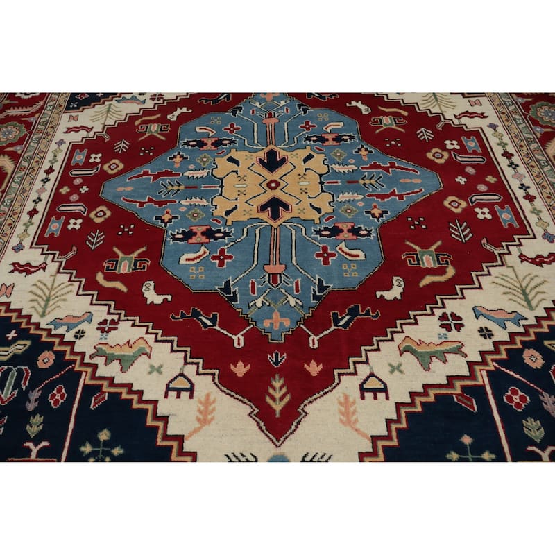 Hand Knotted Oriental 100% Wool Carpet Traditional Medallion Red Heriz (serapi) Area Rug - 9' 8'' X 7' 9''