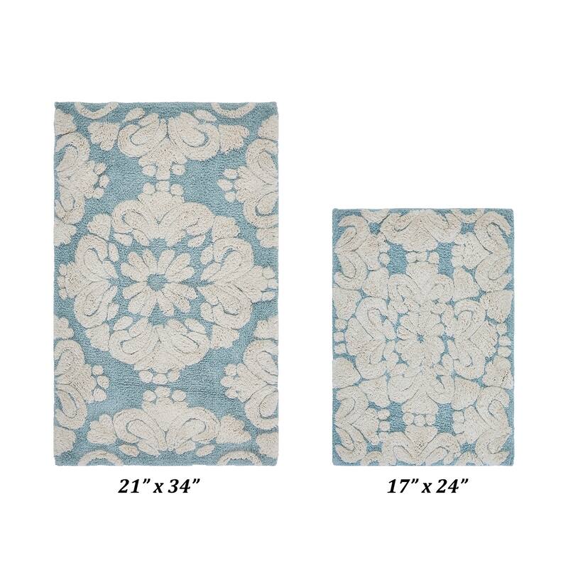 Better Trends Medallion Collection 100% Cotton 2-Pc Set Bathroom Rugs-Soft & Super Absorbent, Non-Skid Latex, Machine Washable