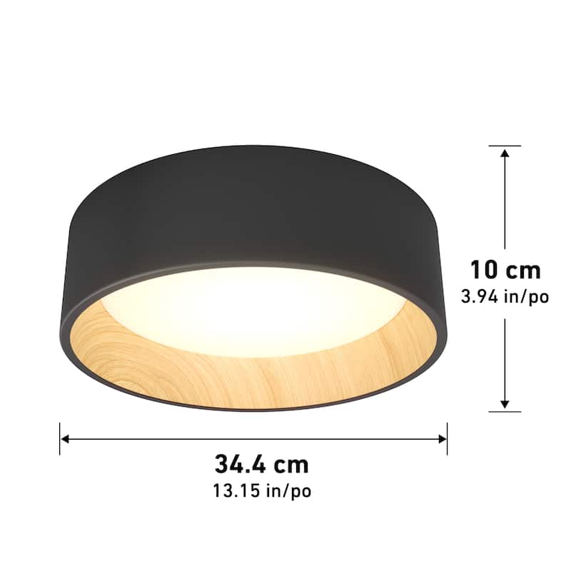 Artika Alton LED Flushmount, CCT, Black and Wood accent