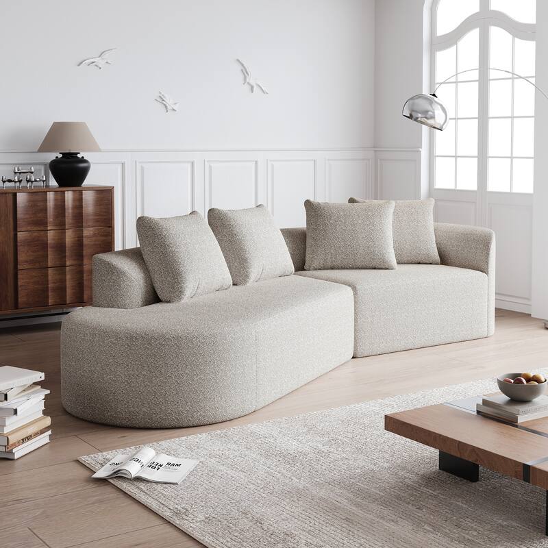 Modular Curved Sectional Sofa, Oversized Chenille Cloud Couch, Compressed Upholstered Sofa with 4 Throw Pillows