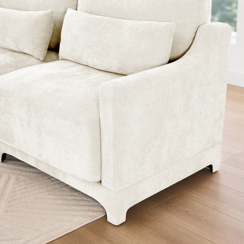 Four seater chenille sofa with lumbar pillow