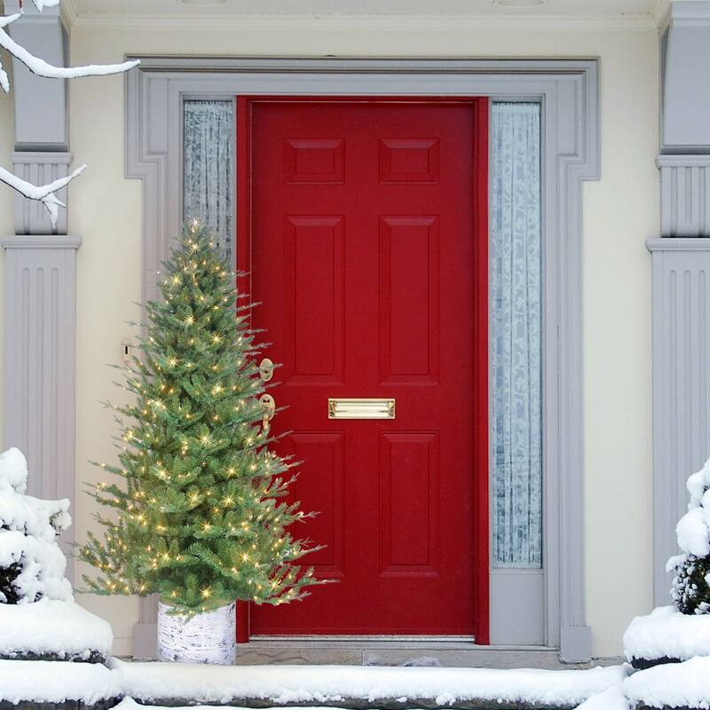 6.5' Potted Green Pine Medium Artificial Christmas Tree, Clear Lights - 6.5 Foot