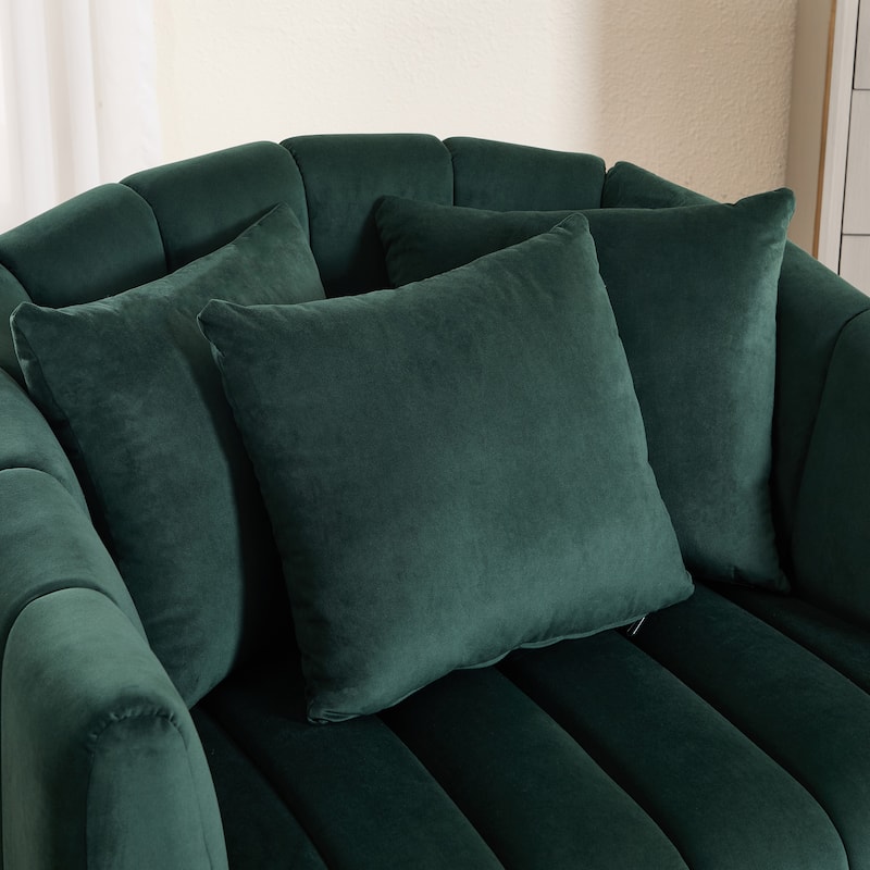 Modern Velvet Swivel Accent Chair,Sofa Chair with Pillows