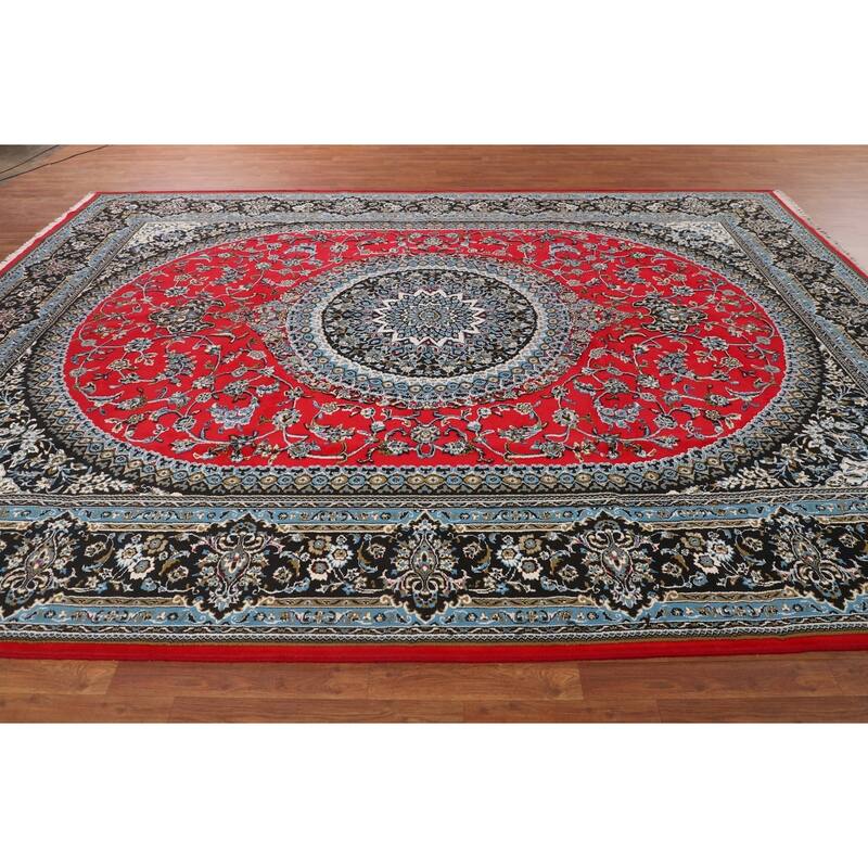 Traditional Floral Red Kashan Turkish Rug Machine-Made Carpet - 9'6" x 12'11"