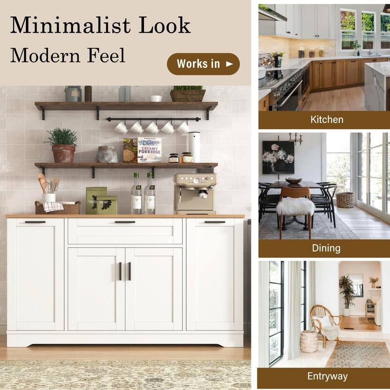 53.7" Kitchen Island Storage with 3-Tier Pull-Out Rack and Adjustable Shelves for Kitchen, Dining Room