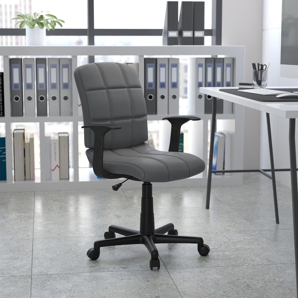 Mid-Back Quilted Vinyl Swivel Task Office Chair with Arms