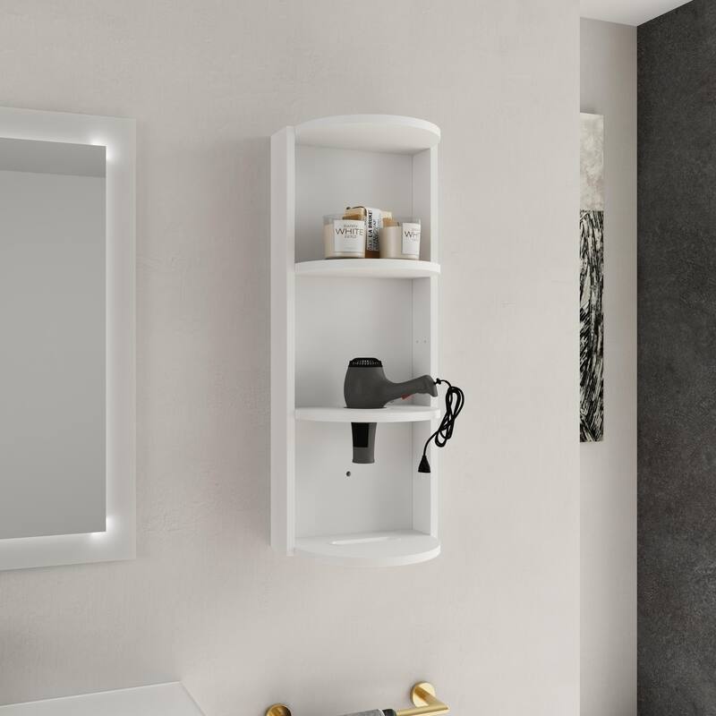 Wall Mounted Cabinet Floating Side Cabinet with Towel Shelf, Modern Storage Rack with 3 Adjustable Shelves