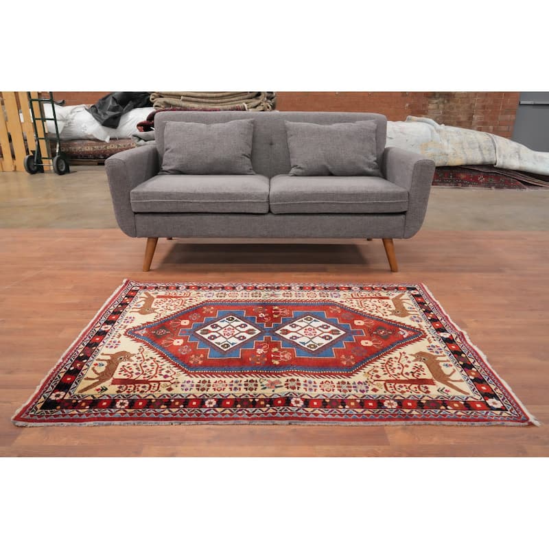 Hand Knotted Oriental 100% Wool Carpet Traditional Medallion Red Ardebil Area Rug - 4' 11'' X 3' 7''