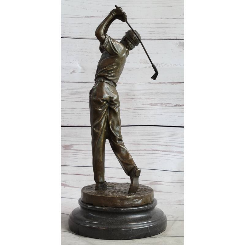 Golf Dad Golfer Golfing Man Bronze Sculpture Statue Figure Country Club Decor Marble Base