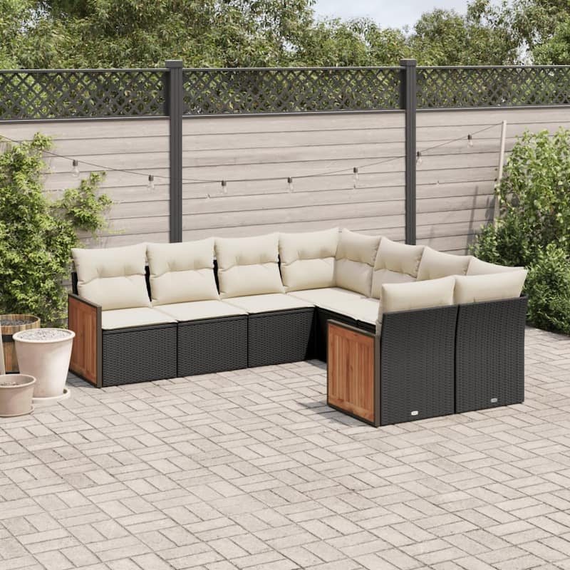 vidaXL Garden Sofa Set Black PE Rattan Large Adjustable Feet - 24.4 x 24.4 x 27.2 in