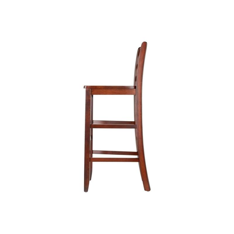 Bar Stools Set of 2 with 29 Inch Ladder Back Design, 30 Inch Seat Height and Dark Wood Finish, Easy Assembly