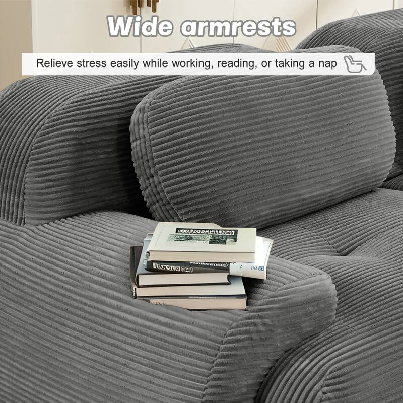 Anmytek 82 Inch Grey Corduroy Modular Loveseat Sofa with Curved Armrests and Anti Slip Design