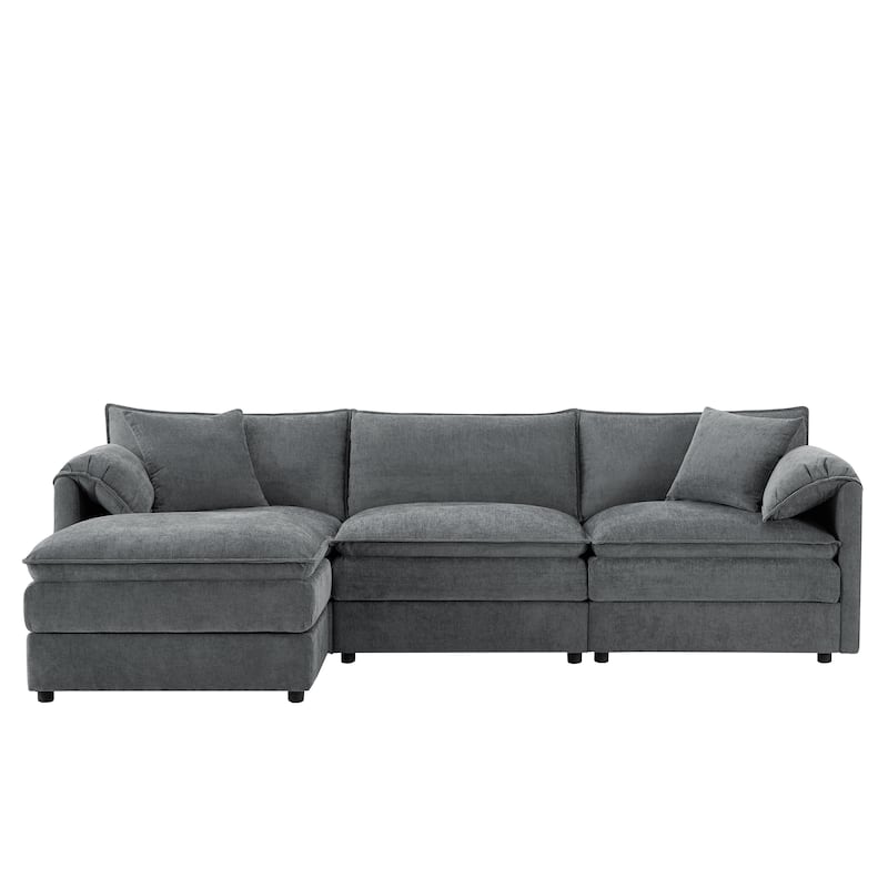 Chenille Modular Sectional Sofa, L Shaped Upholstered Cloud Couch Set, Oversized 4 Seat Sofa with Movable Ottoman