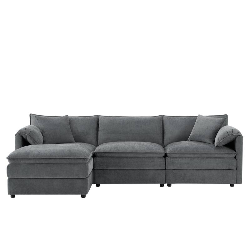 Conertible L Shape Modular Sectional Sofa wOttoman Chenille 4 Seat Sofa