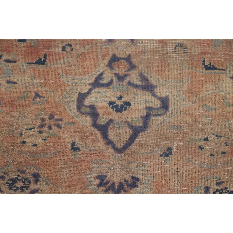 Distressed Kashan Persian Antique Area Rug Handmade Wool Carpet - 9'9" x 13'3"