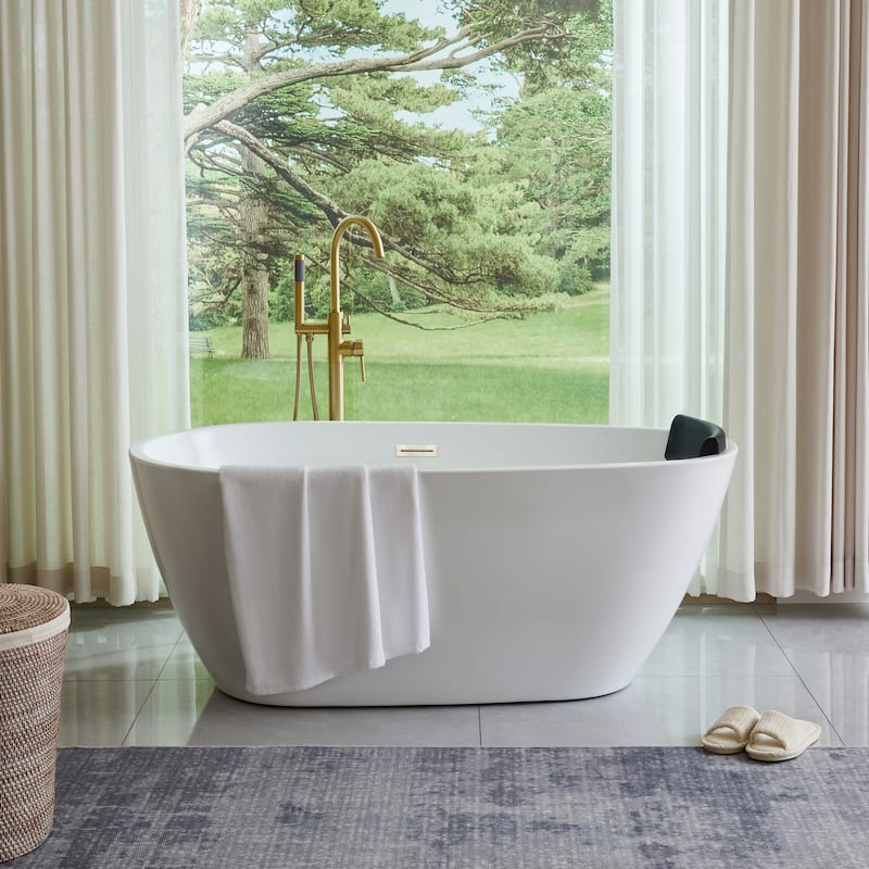 Vanity Art 68" Freestanding Acrylic Soaking Bathtub with Overflow & Pop-up Drain