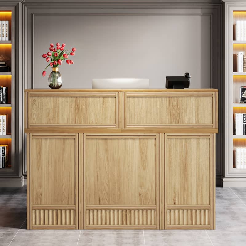 Boho 57-inche Reception Desk with Counter Front Desk Receptionist Desk for Office, Retail, Lobby, Beauty Salon