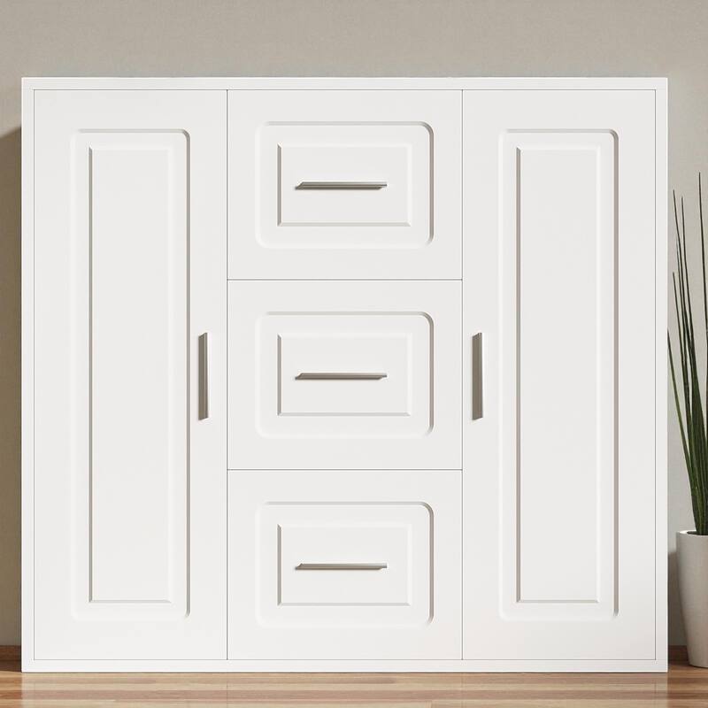 Makeup Vanity Table with Mirror and Lights, 59" Dressing Table with Storage Drawers and Cabinets