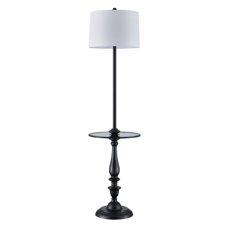 KAWOTI Traditional Tray Floor Lamp with Drum Shade - W15.4" x H61.25"