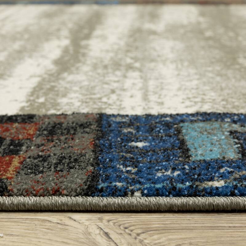 Style Haven Vance Tribal Patchwork Border Beige/ Multi-colored Area Rug.