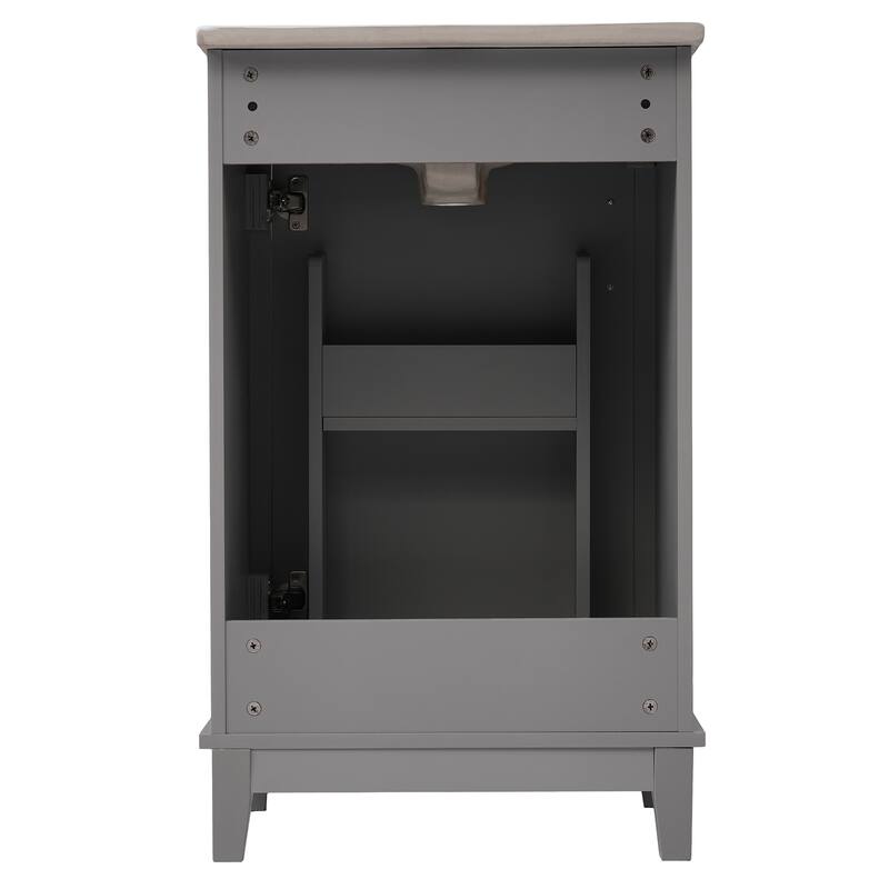 20 Inch Modern Small Bathroom Vanity Cabinet With Ceramic Basin,Ample Storage,1 Soft Close Doo