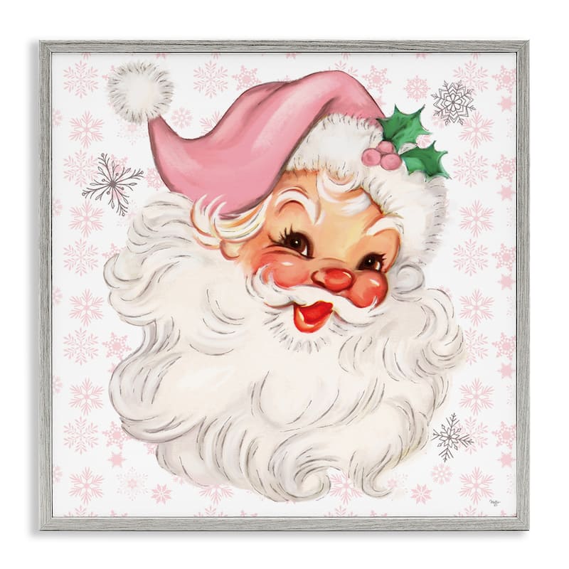 Stupell Pastel Vintage Jolly Santa Framed Giclee Art Design By Mollie B. - 17 x 17 - Grey
