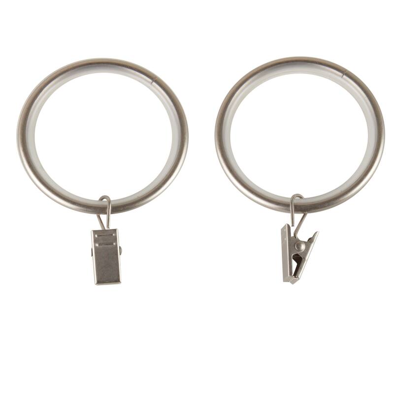 InStyleDesign 1-7/8 inch Noise-Canceling Curtain Rings w/Clip (Set of 10) - Satin Nickel