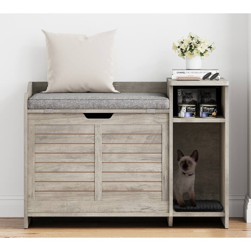 Modern Cat Litter Box Enclosure with Top Opening - Grey