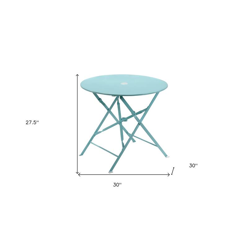 30" Aqua Rounded Aluminum Folding Outdoor Bistro Table with Umbrella Hole