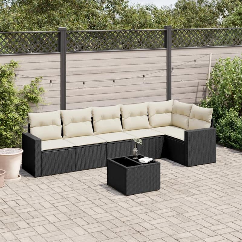 vidaXL Garden Sofa Set Black PE Rattan 7 Piece Removable Covers - 21.7 x 21.7 x 14.6