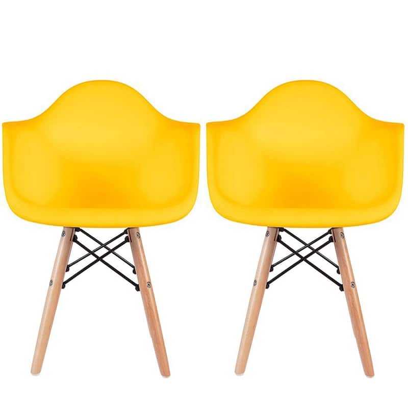 Set of 2 Kids Toddler Armchair Natural Wood legs For Children Child Preschool Kitchen Dining Home Living Room Play - Yellow