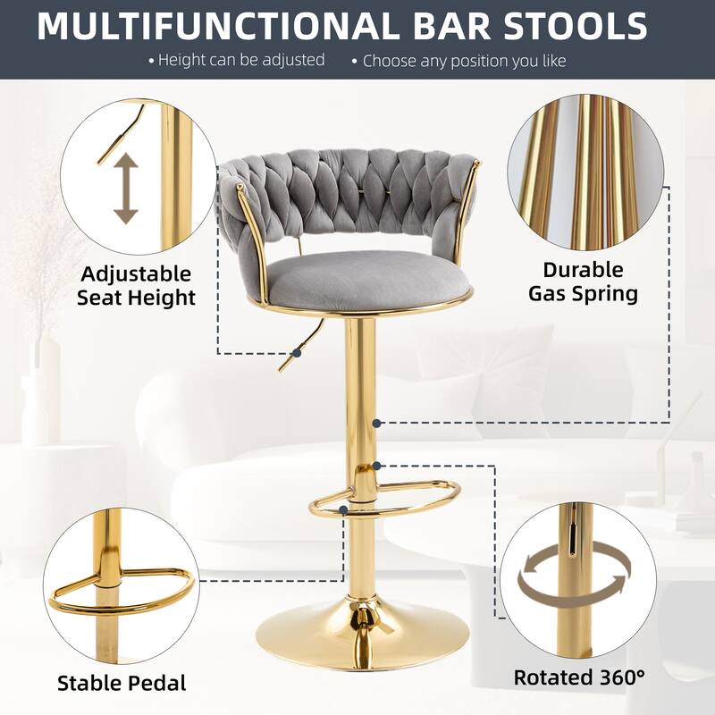 Adjustable counter height rotating stools with footrest set of 2 - Bed