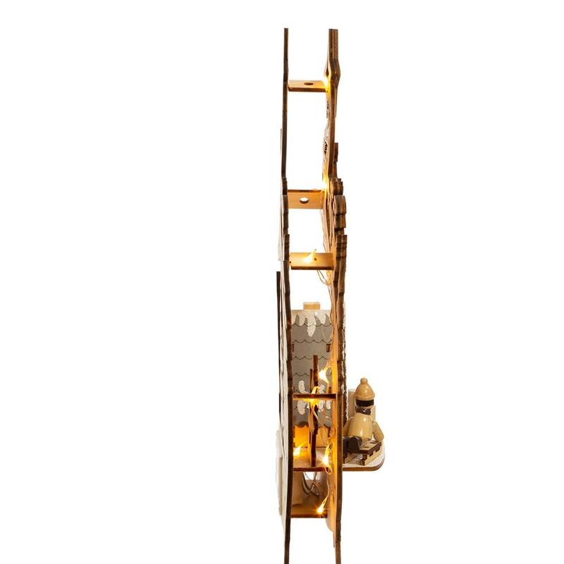 Kurt Adler 11.8-Inch Battery-Operated Light Up Wooden Christmas Village with Santa and Sleigh