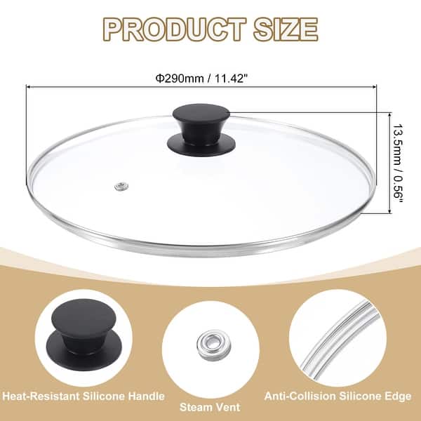 dimension image slide 2 of 8, 1 Pcs Universal Lid for Pot Cookware, Replacement Glass Pan Lids - Clear, Black