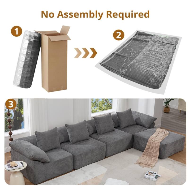 142" L-Shaped Modular Sectional Sofa w/ Throw Pillow, Convertible Sleeper Couch, 5-Seat Sectional Sofa Bed for Living Room