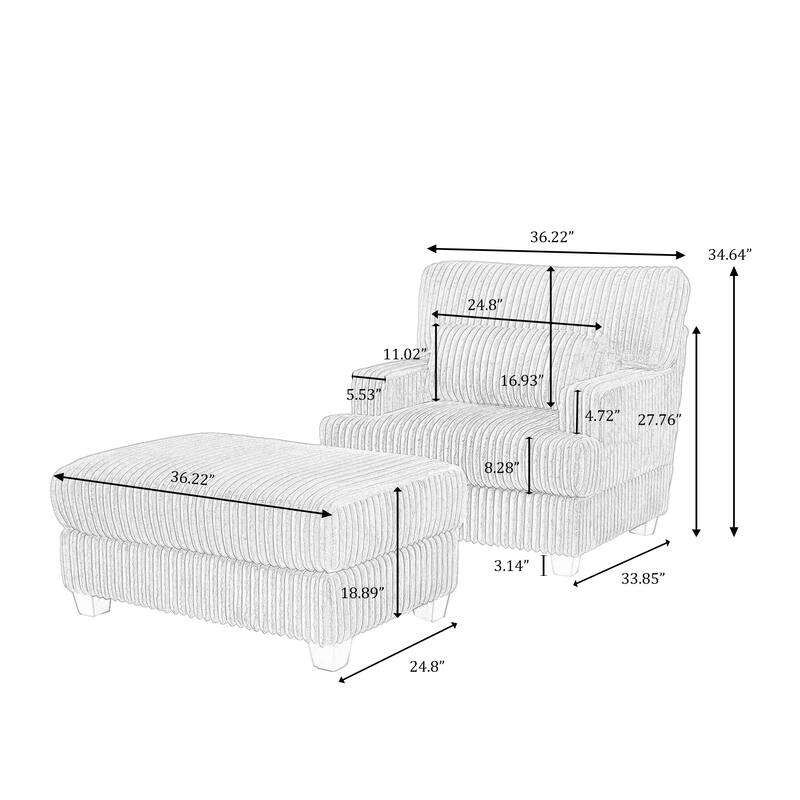 Modern Oversized Plush Corduroy Chaise Lounge Chair with Ottoman
