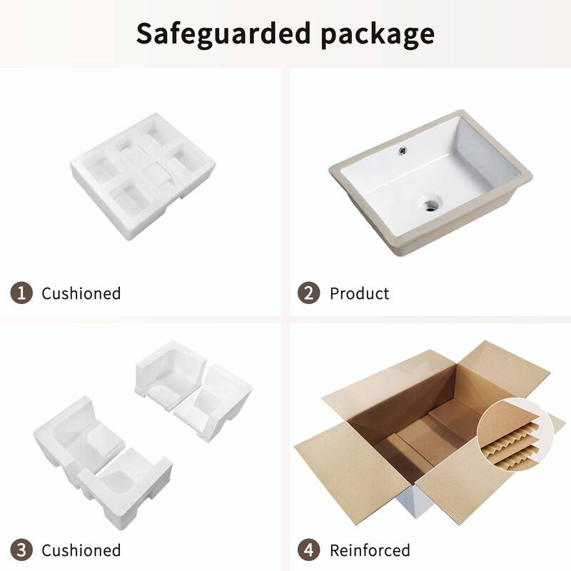 Rectangle Undermount Bathroom Sink - Under Counter Vanity Sink, White Porcelain Basin with Opening Size