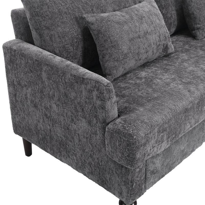 Chenille Fabric Loveseat Sofa, 2-Seater Sofa Couch with Extra Deep Seats, Upholstered Lounge Sofa with Wood Legs