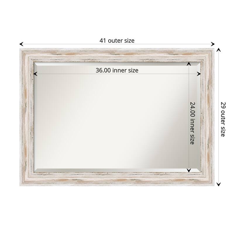 Beveled Wood Wall Mirror - Alexandria White Wash Frame - Outer Size: 41 x 29 in - Outer Size: 41 x 29 in