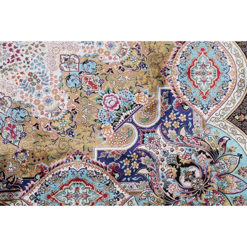 Victorian Style Qum Turkish Area Rug Beige Machine Made Carpet - 7'8" x 11'1"