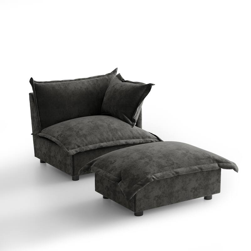 Casual 40"W Oversized Soft Comfy Cloud Chenille Chaise Lounge with Ottoman