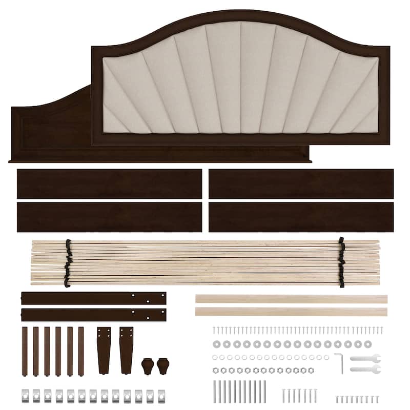 Modern Wooden Upholstered Platform Bed Frame Queen/King Size with Headboard
