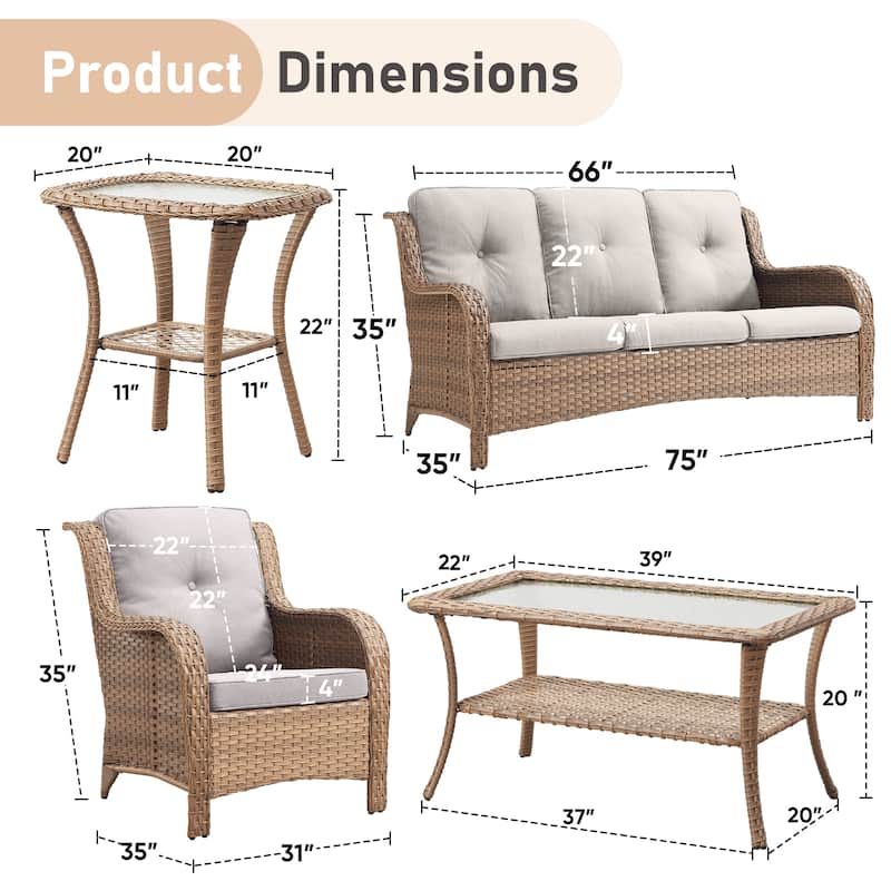 Pocassy Outdoor Patio Sofa Chairs with Coffee Table