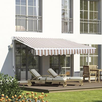 Outsunny 12' x 8' Retractable Awning Patio Awnings Sun Shade Shelter with Manual Crank Handle, 280g/m² UV