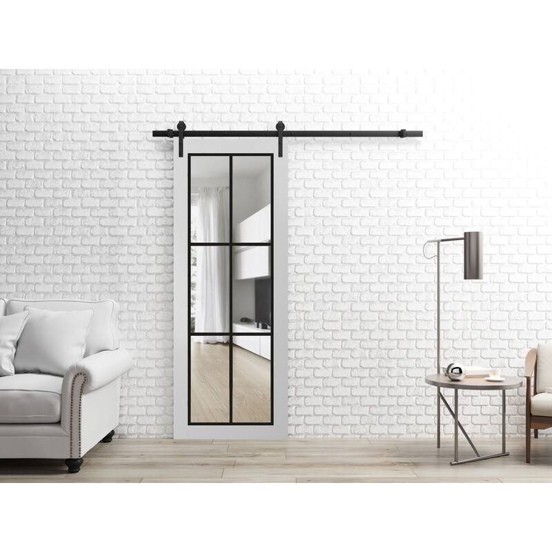 Sturdy Barn Door 18 x 80 Lucia 2366 White Silk Clear Glass 6.6FT
