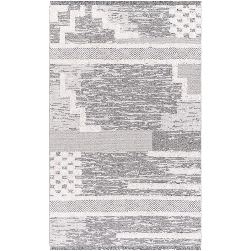 Livabliss Morocotton Striped & Checkered Cotton Area Rug - Grey - 6' 4" x 9'
